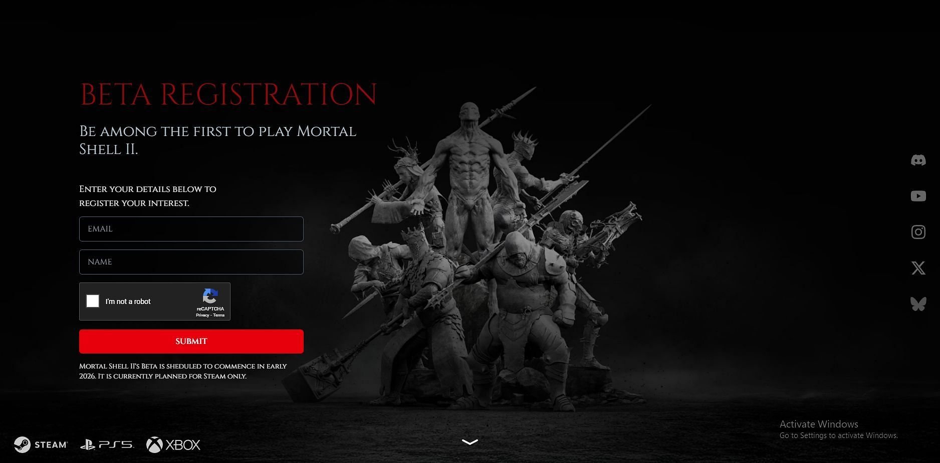 Mortal Shell 2 close beta test registration page (Image via Playstack)